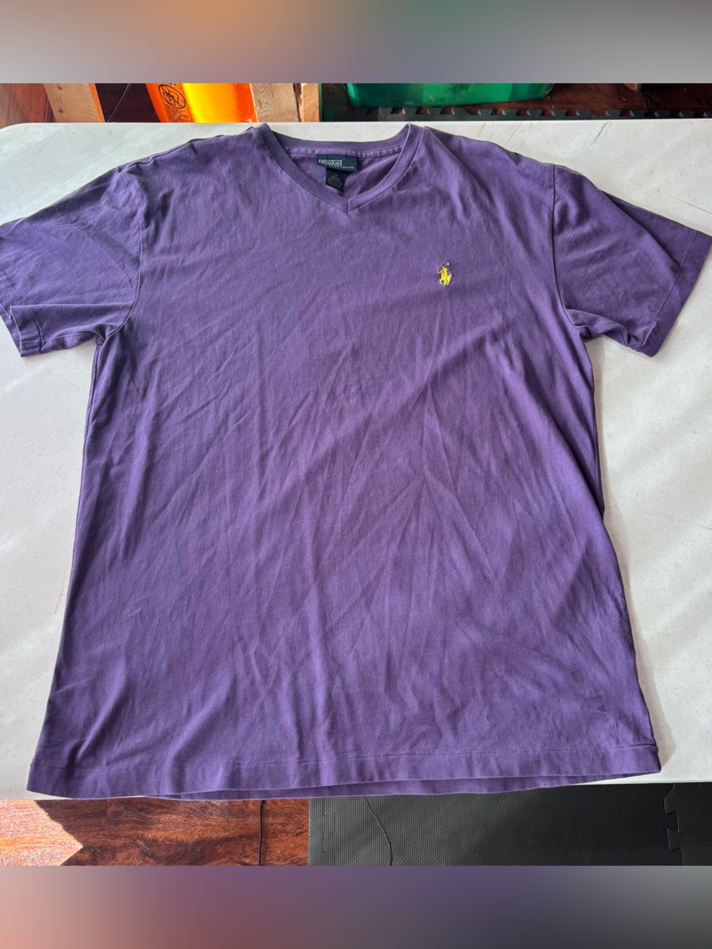 Polo Ralph Lauren Purple V-Neck Tee Medium Yellow Pony Logo Short Sleeve Shirt